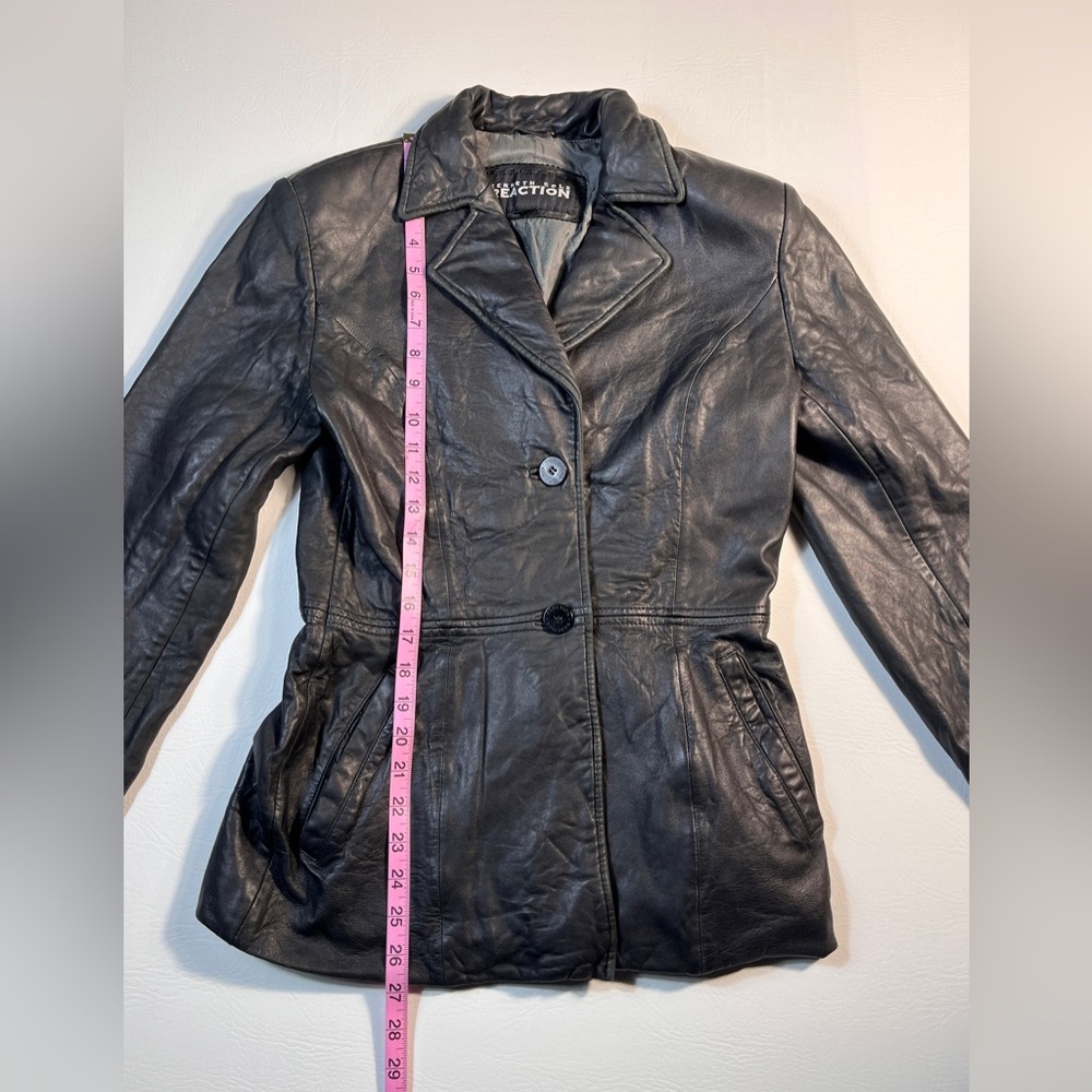 Kenneth Cole Reaction Vintage Black Leather Jacket XS - Picture 8 of 13